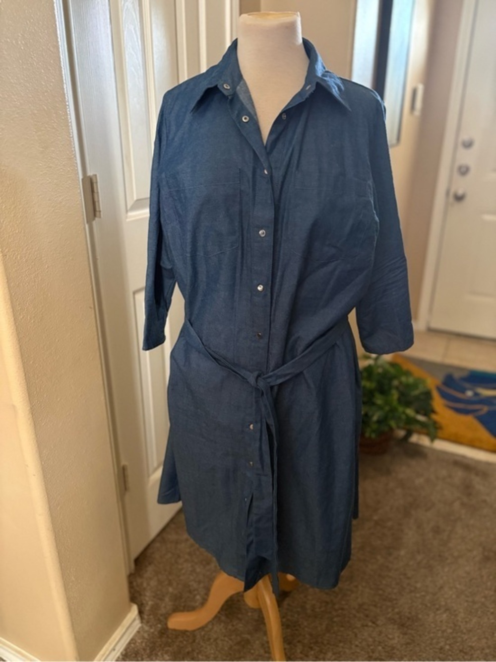 Chambray Shirt Dress in Light Blue Ny Collection PL